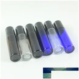 Packflaschen Großhandel 10ml1/3oz Bernsteinklar und blau dicke Glasrolle auf ätherischem Öl leere Parfum -Rollschanzer mit Edelstahl S DHXWV