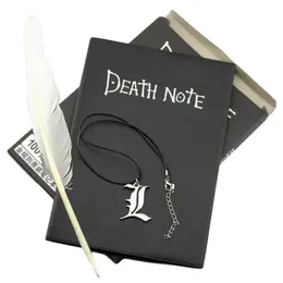 Notepads A5 Animation Notebook Set Leather Diary and Necklace Feather Pen Art Writing 230408