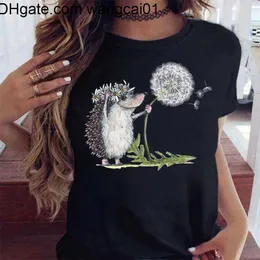 Men's T-Shirts Maycaur Cute T-shirt Fa Hedgehog Dandelion Print Tshirt Summer Casual Short Seves Tee Tops Kawaii Women Tshirt Streetwear 410&3