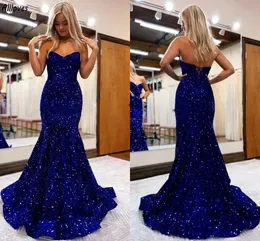 Royal Blue Sequined Glittering Prom Dresses Sexig Sweetheart Women Special Occasion Evening Gowns Slim Fit Backless Long Mermaid Formal Party Wear Vestidos CL2909