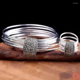 Pierścienie klastra s925 srebrne dla kobiet 2023 mody mody multi circle błyszcząca marcasite Bolegle Pure Argentum Biżuteria