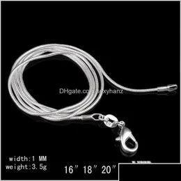 Łańcucha naszyjniki wisiorki 1 mm 925 szterling Sier platowany węża naszyjnik homba klamry łańcuchowe 16 18 20 22 24 cale kropla dostarcza dhqeo