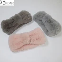 Scarves Women Luxury Winter Rex Fur Scarf Knitted Elastic Headband High Quality Real Hair Band Fashion Accessories