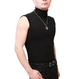 Homens Tanques Homens Sexy Turtleneck Tops Sem Mangas Espartilho Apertado Colete Slim Bottom Camisas Masculino Tanques Tops Stage Wear Night Club Costume 230410