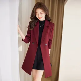 Abiti da donna Tessuto di alta qualità Autunno Inverno Formale Professione Blazer Feminino per le donne Medio lungo Abbigliamento da lavoro da ufficio da donna Capispalla