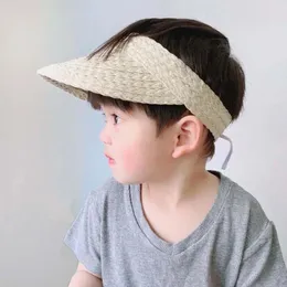 Breda brimhattar Student Solid Color Anti-uv Sun Hat Empty Top Straw Women Children Short Korean Style Cap Shading