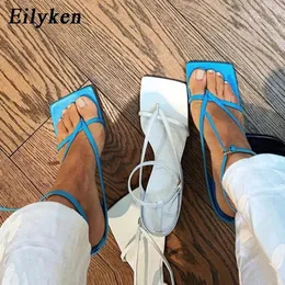 Eilyken Fashion Pinch Narrow Dress Band Women Sandals Summer Square Open Toe Ankle Buckle Strap High Heels Ladies S