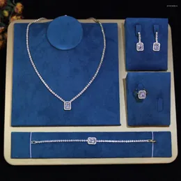 Necklace Earrings Set ZY UNIQUE Shiny Square Cut Cubic Zirconia Simplicity 4-piece Jewelry For Women Bridal Wedding Party ZY054