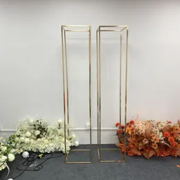 Decorazione per feste 200x40x40cm Wedding Luxury Arch Ballon Flower Frame Compleanno Stage Background 2pc / set Piazza placcatura in oro Colonna Plinto