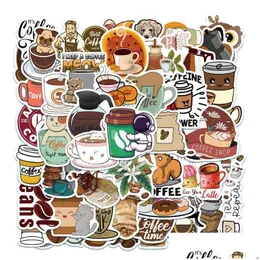 Bilklistermärken 50st/Lot Olika Cute Coffee Coffee Cartoon Leisure Time Sticker för hjälmmotorcykeltelefonfodral Lagebaop iti Decal Kids DHHB7