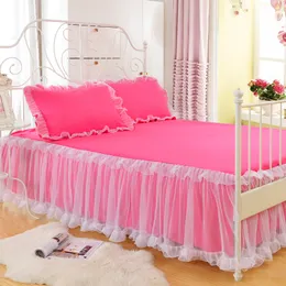 Bed Skirt 3 pieces of bedding 1 lace bedding2 pillowcases Romantic lace ruffled princess bedding 230410