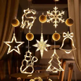 ديكور عيد الميلاد LED LED LED Snowflake Santa Hanging مصباح مصباح نافذة زخارف الزخارف للمنزل عيد الميلاد Navidad ديكور 231110