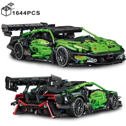 Diecast Model 1644PCS Technical Green Super Speed ​​Lamborghinized Sport Car Building Słynne zgromadzenie pojazdu Zabawki dla dorosłych 231109
