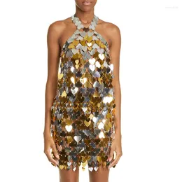 Skirts Paillette Top For Women Embellished Mini Skirt In Gold Love Shaped Mirrored Sequin Halter Neck Chainmail