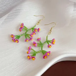 Dangle Earrings U-Magical Japanay Purple Rice String Bead FlowerEarings for Women Hyperbole Handmade Resin Tassel Jewelry