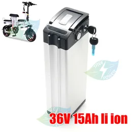 36v ebike 36v 250w 350w 500w bateria de bicicleta elétrica 36v 15ah prata peixe bateria de íon de lítio com carregador