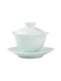 ティーウェアセットJingdezhen Carving Shadow Blue Procelain Sancai Gaiwan Tea Cupシングルチャイニーズスタイルの手作りセラミックボウル