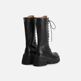 Boots Mumani feminino genuíno de couro de joelho alto Super alto estilo britânico punk zip cross bated plataform ridando botas de motocicleta 231110