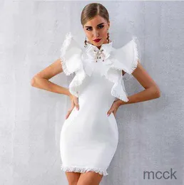 Abiti casual Estate Donna Celebrity Party Dress Vestidos Verano 2018 Sexy senza maniche Ruffles Nappa Nero Bianco Mini Bodycon Club Dress M230411