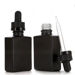30ml Frost Black Flat Square Glass Bottles with Tamper Evident Dropper 1oz Black Liquid Glass Save Dropper Containers GXB46