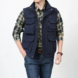 Men's Vests Fashion Vest Summer Pographer Waistcoat Tactical Webbed Gear Coat Functional Multi Pocket Work Sleeveless Jacket Man