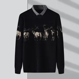 Kobiety Sweatters Men S Deer Print Vintage 2023 Autumn Mężczyźni Knitte SWEATER MĘŻCZYZN MĘŻCZYZNY PULLOVERY HIP HOP HARAJUKU KNITWARE Ubrania 231110