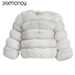 Женское пальто из искусственного меха Jaxmonoy, женское классическое короткое стильное зимнее пальто из натурального меха для девочек, роскошная женская утепленная куртка 231110