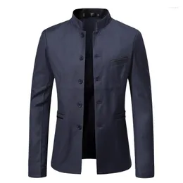 Mäns kostymer Spring Autumn Coat Men's Solid Color Cardigan Stand Collar Blazers Lång ärm Slim Single-Breasted Jacket
