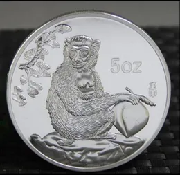 예술과 공예 중국 상하이 민트 5 oz 1992 년 Zodiac Monkey Silver 기념 메달리온