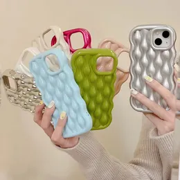 3D Steroscopic Wave Mönster Telefonfodral för iPhone 14 Plus 13 11 12 Pro Max Macarons Färgtäcke Socktät anti -fall