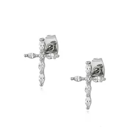 New S Sterling Sier Hip Hop Gold Plated Cross Stud Iced Out Cubic Zirconia Piercing Fine Jewelry Earrings