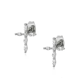 Neue S Sterling Silber Hip Hop vergoldet Kreuz Ohrstecker Iced Out Zirkonia Piercing Edlen Schmuck Ohrringe