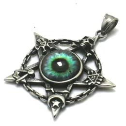 Pendant Necklaces Cool Green Stone Eye 316L Stainless Steel Skull Moon Star Great Or Gift For FriendPendant NecklacesPendant