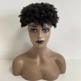 ブラジル人のバージン髪の交換自然の黒いfoxtail afro toupee 8x10 q6黒人男性用フロントレースユニット