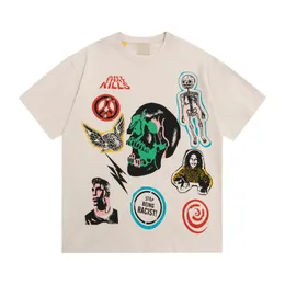 23SS Yaz Erkekler Pamuk Tee Sanat Logosu T Shirt Kafatası Vintage Moda Kaykay Sokak Giyim Unisex Tshirt