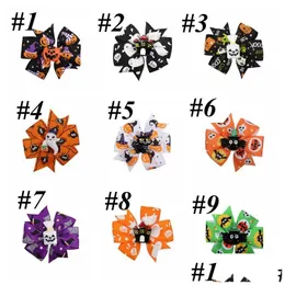 Hair Accessories Halloween Decoration Grosgrain Ribbon Hair Bows For Baby Girls Ghost Pumpkin Pinwheel Clips Accessories Drop Delivery Dhdzl