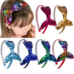 Flerskikts paljetter sjöjungfru pannband för flickor regnbåge sjöjungfru pärlor hårband handgjorda huvudkläder barn hår tillbehör