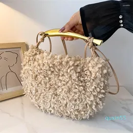 Sacos de noite 2023 mulheres bolsas de pelúcia outono e inverno senhora moda ombro designer feminino macio lambhair totes saco