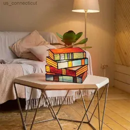 Night Lights Creative Stained Glass Stacked Books Lamp Desktop Resin Decoration Light Night Table Classic Ornament Home Housewarming Gift R231110