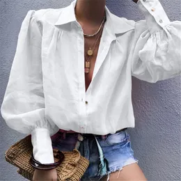 Kvinnors blusar skjortor kvinnors mode vit casual lantare långärmad skjorta polo krage skjorta kvinnors polo krage vanlig safir automatisk topp 230410