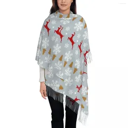 Lenços lenço feminino com borla bonito rena de natal longo inverno xale quente e envoltório ano de natal desgaste diário pashmina