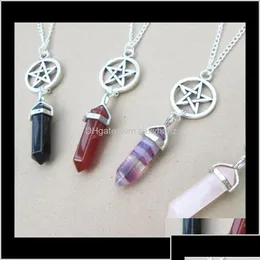 Pendant Necklaces Pendants Natural Agate Crystal Stone Necklace Hexagon Fivepointed Star Sier Plated Women Fashion Fine Drop Deliver Dhry4