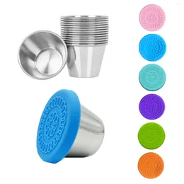 Storage Bottles 6pcs Sealed Silicone Lid Sauce Cup Stainless Steel Small Seasoning Bowl Salad Dipping Leak-Proof Saucer Box Kitchen