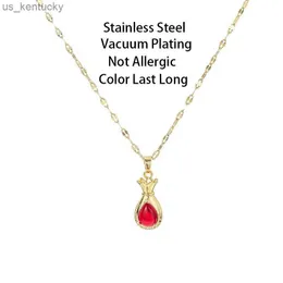 Pendentif colliers Nouvelle mode rouge Zircon cristal chanceux sac à main pendentif couleur or chaîne femmes collier femme cadeau d'anniversaire bijoux R231110