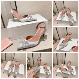 Designer di lusso Sandali donna Italia Amina Muaddi Raso nero Begum Sling Heels Begum Crystal Spilla Slingback Décolleté da donna Wine Cup Pantofole con tacco Scarpe 35--42 BBBDDD