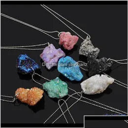 Anhänger Halsketten Jewelrynatural Frauen Irregar Natürliche Kristall Halskette Druzy Anhänger Stein Schmuck 10 Farben Drop Delivery Bu5S9 Dhxbg