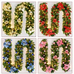 Decorative Flowers Wreaths 27m LED Christmas Rattan Light Up Garland Wreath Decoration Artificial Xmas Flower Home Fireplace Tree Strip Ornament 231109