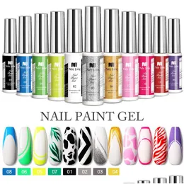 Nail Gel 12 Colors Ding Polish Set 3D Color Painting Uv / Led Hooking Glue Long-Lasting Drop Delivery Health Beauty Art Dh6L9