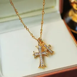 2024Pendant Necklaces Double Cross Vintage Celtic Rhinestone Long Charm Necklace Fashion Choker For Women And Girls Gift