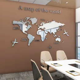 壁ステッカーヨーロッパタイプの世界地図3Dアクリルウォールデカールステッカークリスタルミラーフェイスデカールオフィスソファテレビ背景壁装飾デカール230410